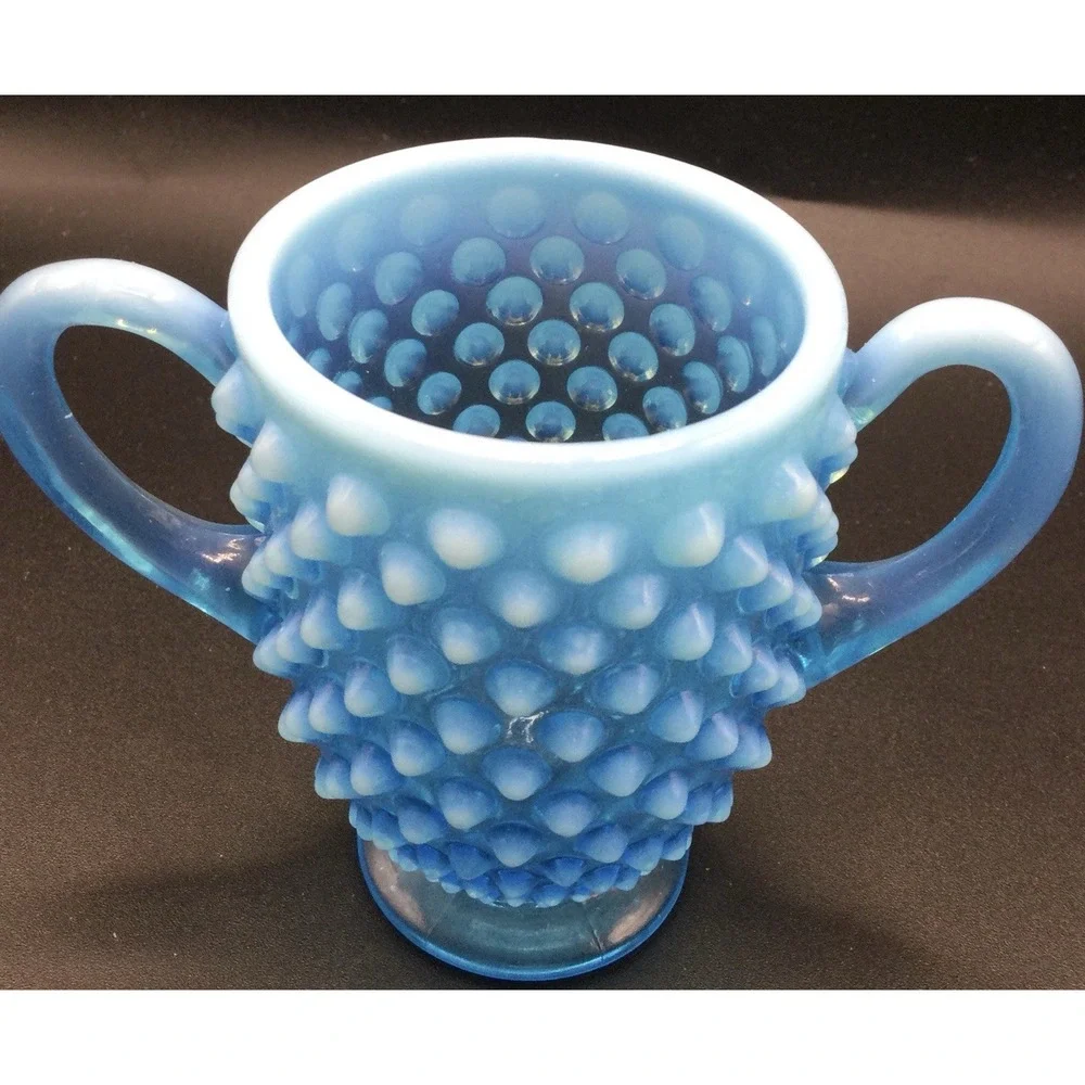 Fenton Blue Opalescent Art Glass Hobnail Sugar Bowl  3.25
